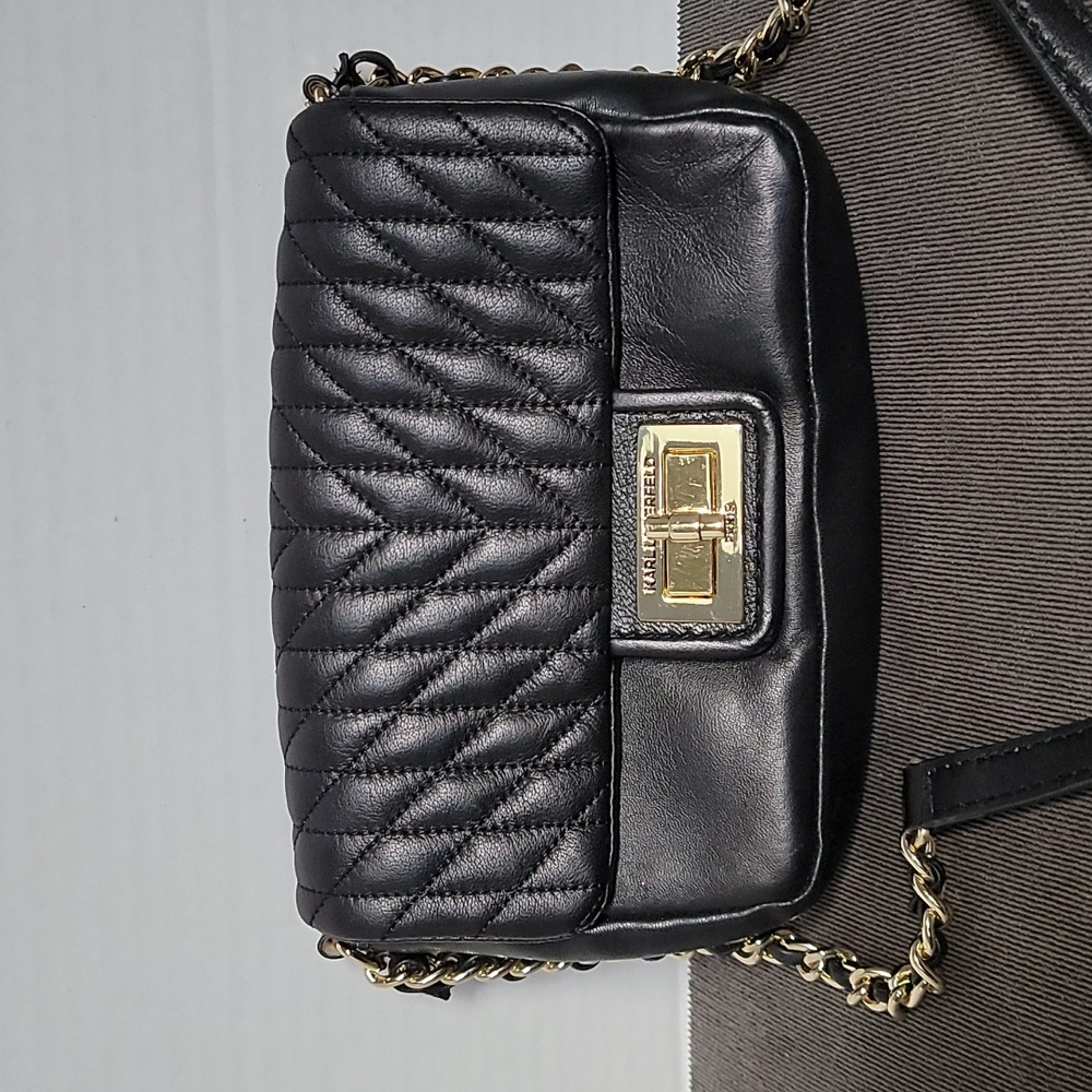 Karl Lagerfeld Paris black leather crossbody handbag